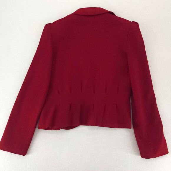 Vintage 70s Red Wool Blazer Skirt Suit Set Double-Breasted Lux Office Chic - Picture 3 of 14